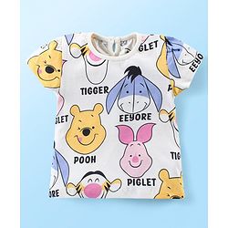 Babyhug Disney Cotton Knit Half Sleeves T-Shirt With Winnie the Pooh Print - Offwhite