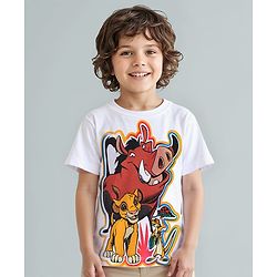 Babyhug Disney Cotton Knit Half Sleeves T-Shirt with Lion King Graphics - White