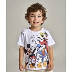 Babyhug Disney Cotton Knit Half Sleeves T-Shirt Mickey Mouse Print - White