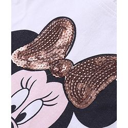 Babyhug Disney Cotton Knit Frill Sleeves Top with Minnie Mouse Graphics & Sequin Detailing - White