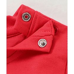 Babyhug Single Jersey Knit Dungaree & Half Sleeves T-Shirt Dino Print - Red & Blue