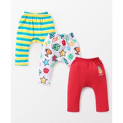Babyhug Interlock Full Length Diaper Leggings Printed & Striped Pack of 3 - Multicolour