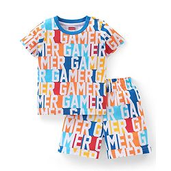Babyhug Cotton Knit Half Sleeves Gamer Printed Night Suit - Multicolour