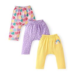Babyhug Cotton Knit Full Length Diaper Leggings with Heart & Rainbow Print Pack of 3 - Multicolour