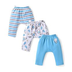 Babyhug Cotton Knit Full Length Diaper Leggings with Clouds Print Pack of 3 - Multicolour
