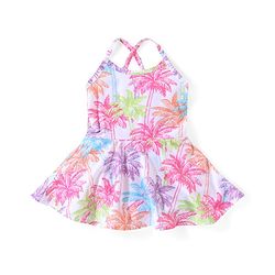 Babyhug Sleeveless Frock Style Swimsuit With Palm Tree Print- Multicolor
