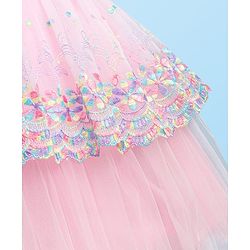 Babyhug Half Sleeves Fit & Flared Party Frock with Sequin & Floral Embroidery Detailing Bow Applique - Pink