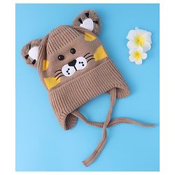 Babyhug Woollen Cap With Tiger Design - Blue