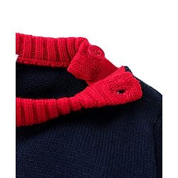 Babyhug Knitted Full Sleeves Sweater Set with Teddy Design - Navy & Red