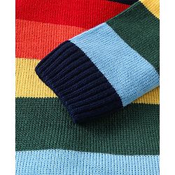 Babyhug Knitted Full Sleeves Colour Block Front Open Hooded Sweater Set - Navy Blue