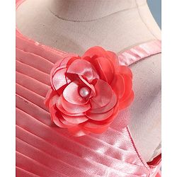 Babyhug Sleeveless Fit & Flared Party Frock with Pleated Detailing & Floral Embellishment - Coral