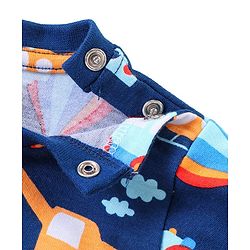 Babyhug Single Jersey Knit Half Sleeves Night Suit Vehicle Print - Navy Blue