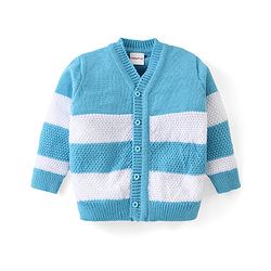 Babyhug Knitted Full Sleeves Striped Sweater Set with Cap & Booties - Blue