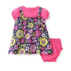 Babyhug Cotton Jersey Knit Half Sleeves Frock with Bloomer Floral Print - Pink