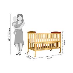 Babyhug Hamilton Wooden Cot with Mosquito Net & Storage Space - Natural Finish| Adjustable Height| Wheels with Lock| Openable Side Rail| Openable Headboard| New Zealand Pinewood