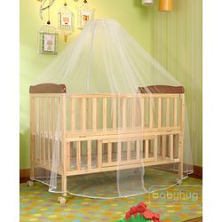 Babyhug Hamilton Wooden Cot with Mosquito Net & Storage Space - Natural Finish| Adjustable Height| Wheels with Lock| Openable Side Rail| Openable Headboard| New Zealand Pinewood