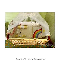 Babyhug Hamilton Wooden Cot with Mosquito Net & Storage Space - Natural Finish| Adjustable Height| Wheels with Lock| Openable Side Rail| Openable Headboard| New Zealand Pinewood