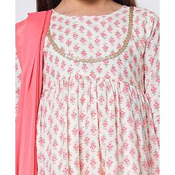 Babyhug Cambric Three Fourth Sleeves Kurti Palazzo and Dupatta Set Floral Paisley Print - Pink