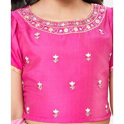 Babyhug Short Sleeves Embroidered Choli with Floral Print Lehenga and Dupatta Set- Yellow