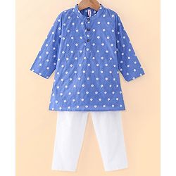 Babyhug Cambric Full Sleeves Embroiderd Kurta Pyjama Set - Blue