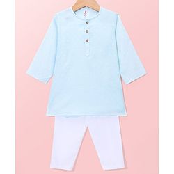 Babyhug Cambric Woven Full Sleeves Embroidered Kurta Pyjama Set - Blue