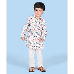 Babyhug Cotton Woven Cambric Full Sleeves Kurta Pyjama Set Floral Print - Multicolor
