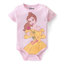 Babyhug Disney Interlock Knit Half Sleeves Onesie with Disney Princess Graphics - Pink