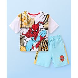 Babyhug Marvel Single Jersey Knit Half Sleeves T-Shirt & Shorts Set with Spiderman Graphic - Multicolour
