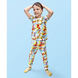 Babyhug Marvel Single Jersey Knit Half Sleeves Night Suit with Avengers Print - Multicolor