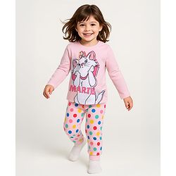 Babyhug Disney Single Jersey Knit Full Sleeves Night Suit with Marie Graphics - Pink