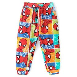 Babyhug Marvel Terry Knit Full Length Track Pant With Spider Man Print -Multicolour