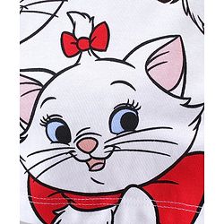 Babyhug Disney Cotton Knit Half Sleeves Top & Mid Length Shorts Set With Frill Detailing & Marie Graphics - White & Red