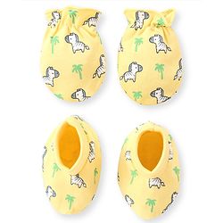 Babyhug 100% Cotton Mittens & Booties Set Zebra Print - Yellow