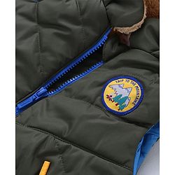 Babyhug Woven Sleeveless Hooded Padded Winter Jacket with Patch & Pockets - Dark Green