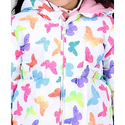 Babyhug Full Sleeves Hoodie with Butterfly Print - White & Pink