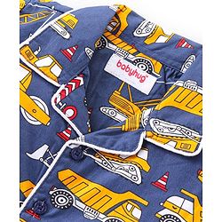 Babyhug Cotton Woven Half Sleeves Night Suit With Construction Vehicles Print - Blue