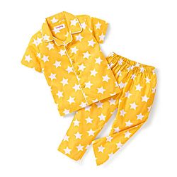 Babyhug Cotton Half Sleeves Night Suit With Stars Print - Yellow