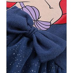 Babyhug Disney Interlock Knit Frill Sleeves Frock Style Onesie with Bow & Head Band Disney Princess Graphics - Navy Blue