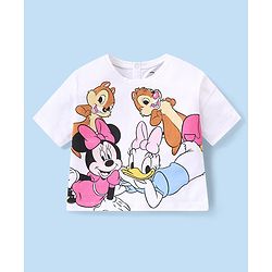 Babyhug Disney Cotton Half Sleeve T-Shirt With Minnie Mouse Graphics - White