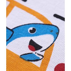 Babyhug Cotton Knit Half Sleeves T-Shirt & Denim Shorts Set With Animals Print - White & Blue