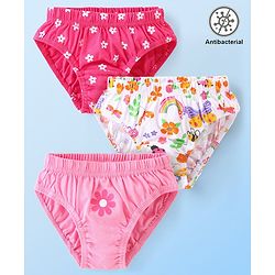 Babyhug 100% Cotton Antibacterial Panties Floral Print Pack Of 3 - Pink & White