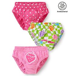 Babyhug 100% Cotton Single Jersey Anti Bacterial Panties with Strawberry and Polka Dots Print Pack of 3 - Multicolor