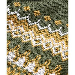 Babyhug Knitted Full Sleeves Front Open Hooded Sweater With Floral Design - Olive Green