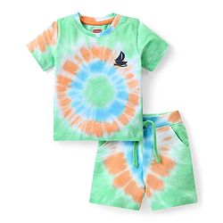 Babyhug Single Jersey Knit Half Sleeves Tie & Dyed T-Shirt & Short Set with Boat Print - Multicolour