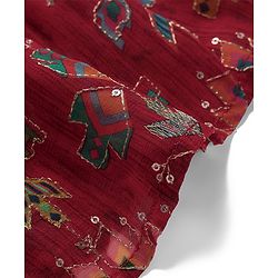 Babyhug Woven Singlet Sleeves Mirror Work & Embroidered Kurti Gharara Set with Dupatta - Red