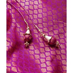 Babyhug Woven Short Sleeves Pattu Pavada Lehenga Choli Set with Floral Embroidery - Fuschia
