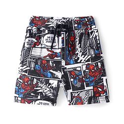 Babyhug Marvel Cotton Knit Mid Thigh Shorts with Spiderman Print - Multicolour