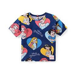 Babyhug Disney 100% Cotton Knit Half Sleeves T-Shirt with Disney Princess - Navy Blue
