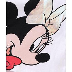 Babyhug Disney Cotton Knit Bell Sleeves Top & Mid Length Skirt Set With Minnie Mouse Graphics - White Black & Blue