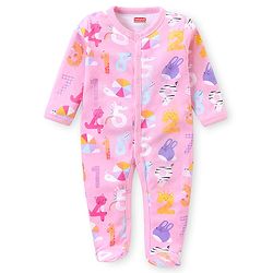 Babyhug Interlock Knit Full Sleeves Sleepsuit with Number Print - Pink